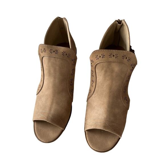 Jelly Pop Open Toe Booties, Tan Heels, Western, Cowgirl Booties, Boho - Picture 7 of 12